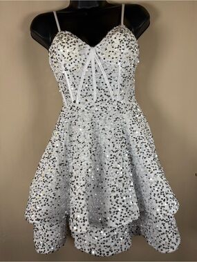 Wear Your Love White sequin tiered homecoming mini dress